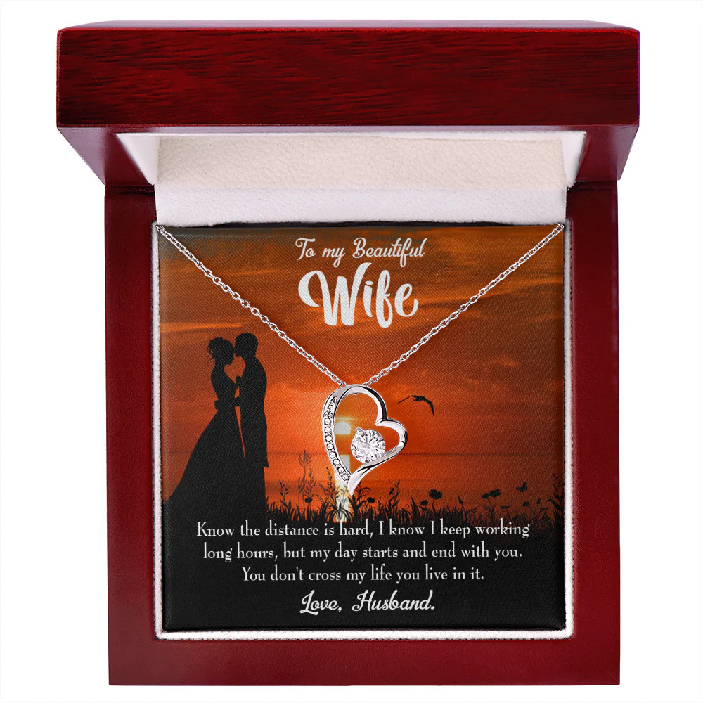 Wife Distance Love Forever Love CZ Heart Necklace Yellow Gold Standard Box